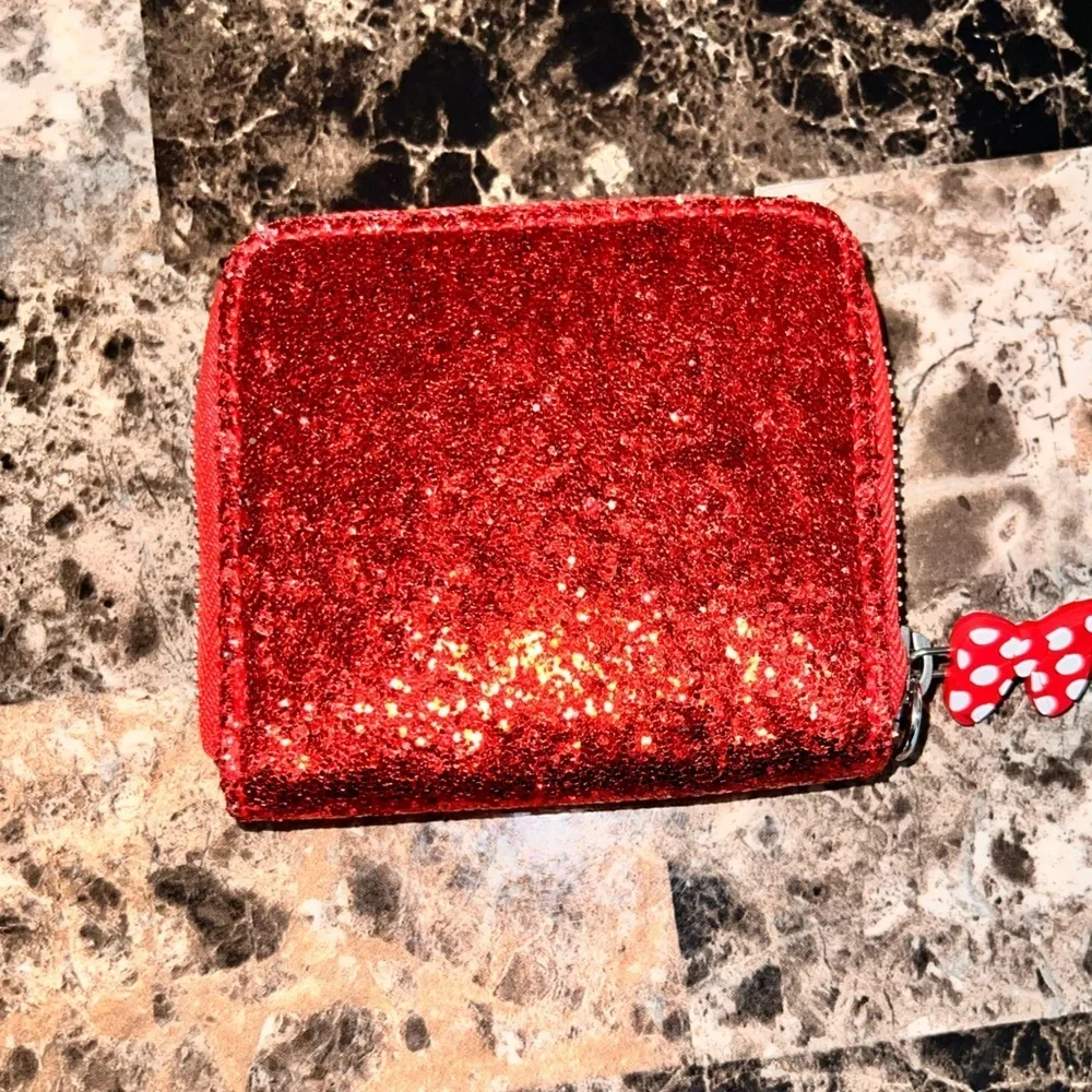 Disney Minnie Mouse Red Sequin Wallet with Cartoon Character EUC